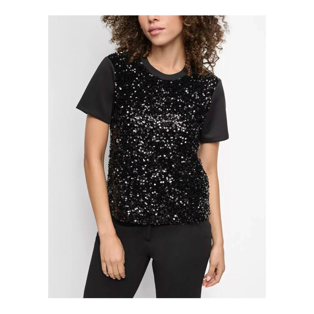 DKNY Black Sequin Short Sleeve Top size Small